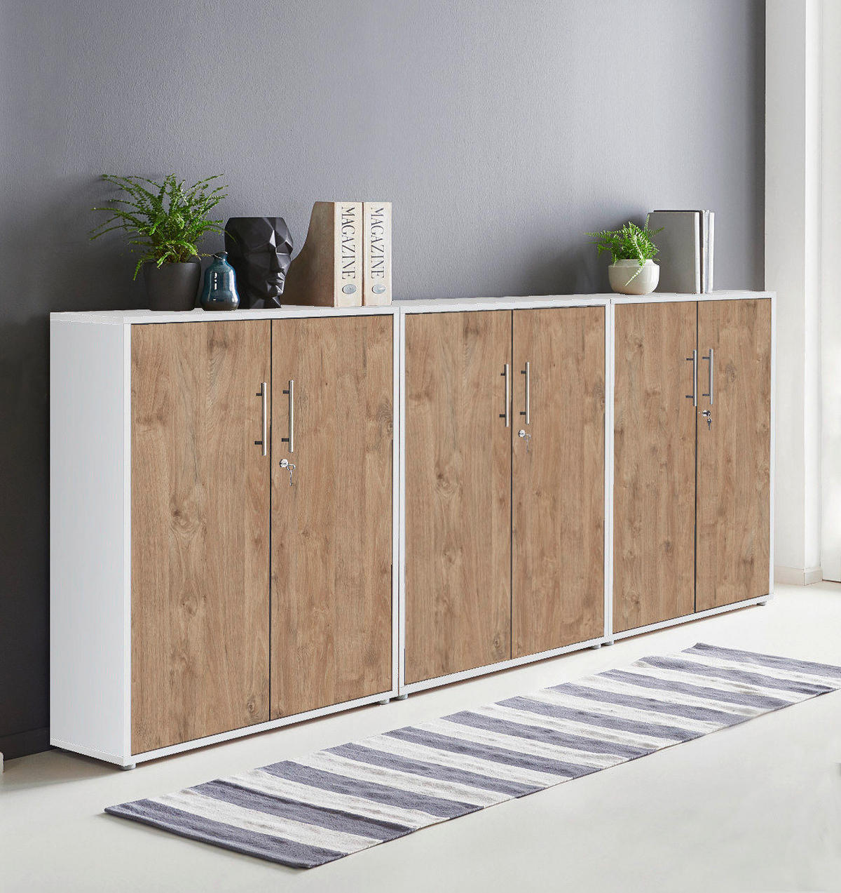 BÜROMÖBELSET 3-tlg. weiß / Gold Harbor Oak - Eichefarben/Weiß, Holz (253.2/113.6/33cm)