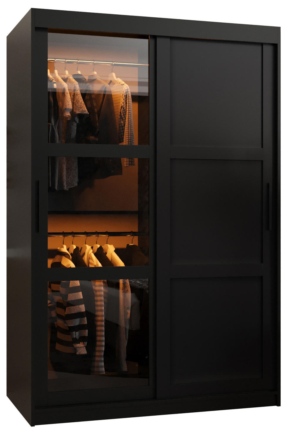 SCHWEBETÜRENSCHRANK 200/120/62 2-türig - Schwarz, Holz/Kunststoff (120/200/62cm) - Abiks Möbel