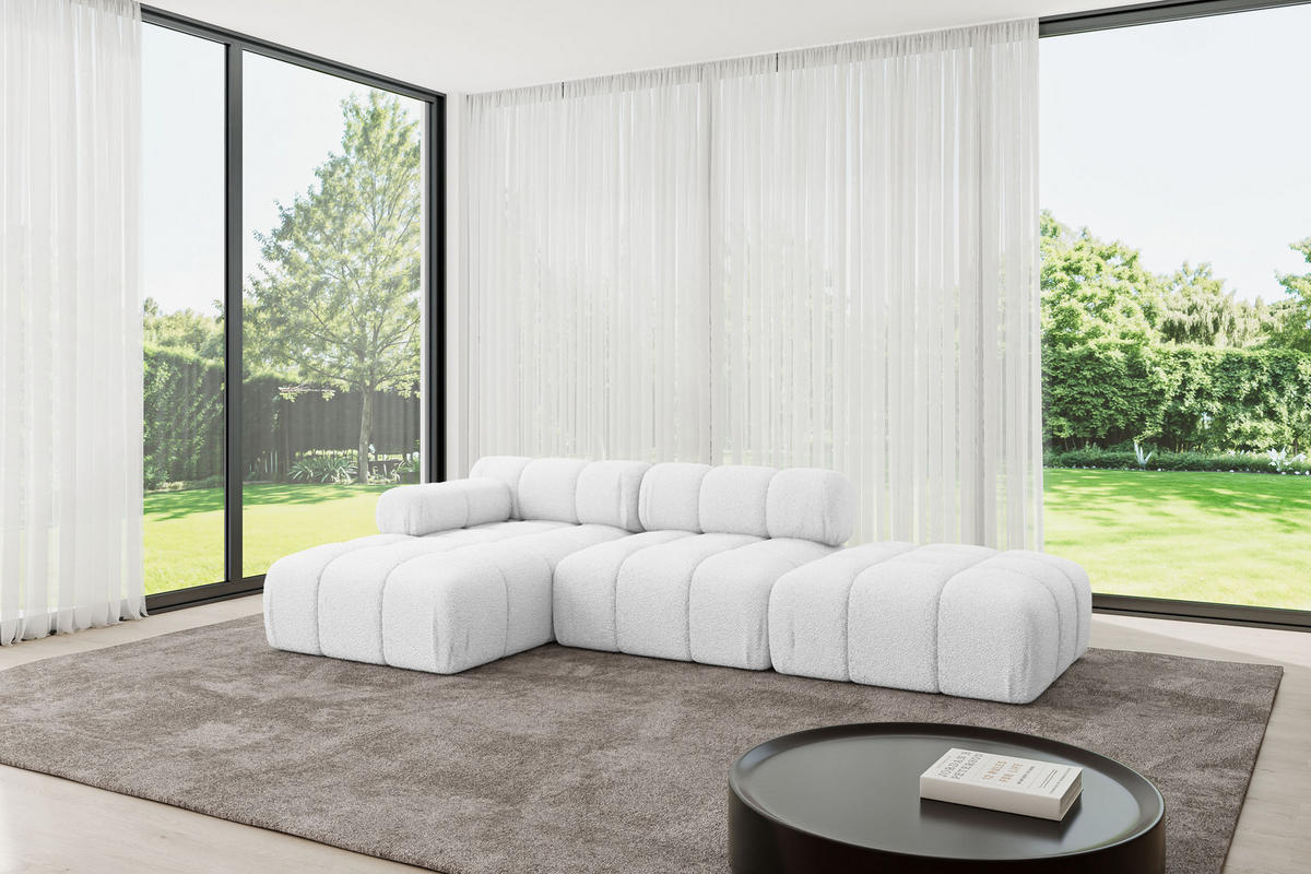 ECKSOFA modulares Sofa Lizur-L1 - 285x160x70 cm Weiß Bouclé - Weiß, Holzwerkstoff/Textil (285/160cm) - ALTDECOR