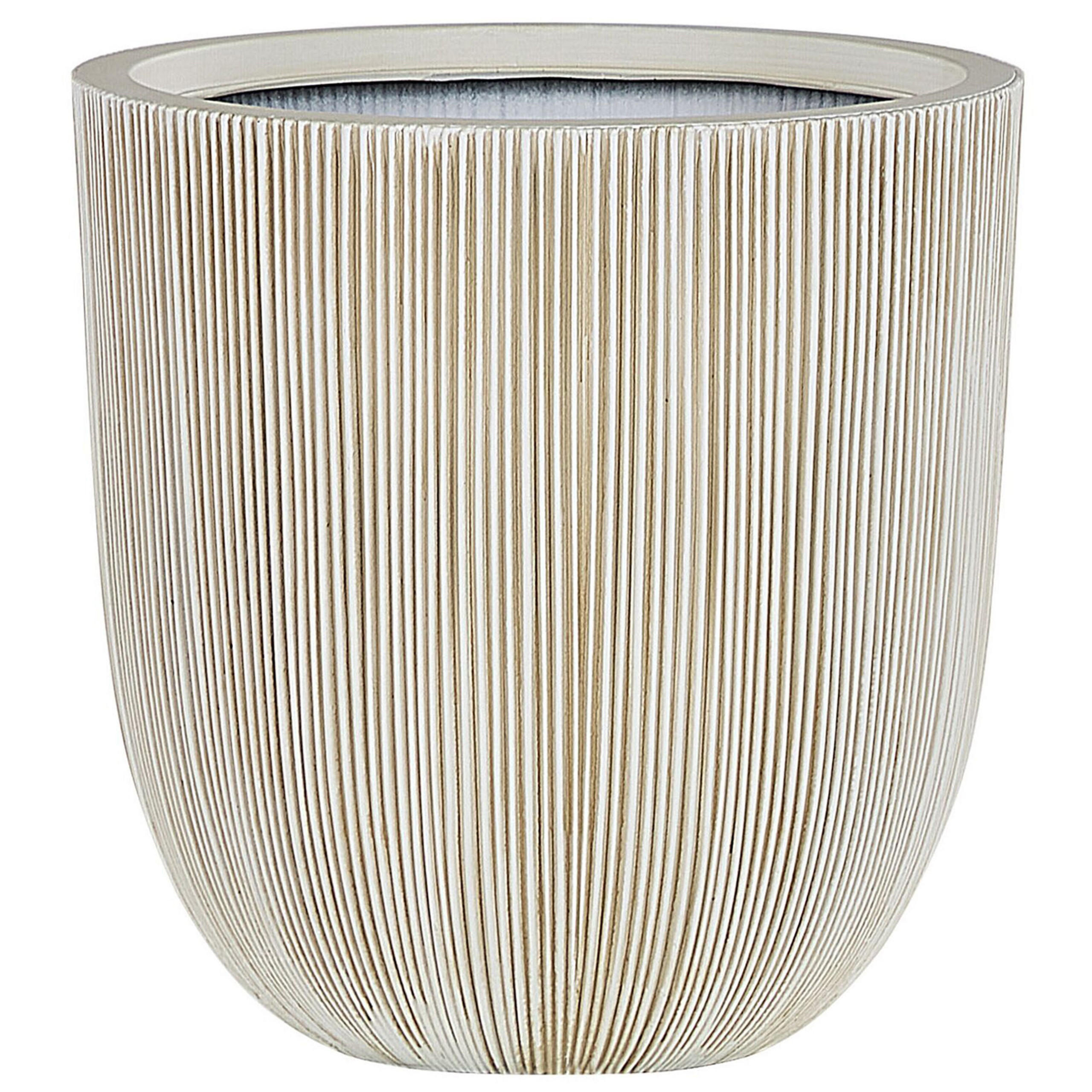 BLUMENTOPF beige/weiß rund 44/44/48 cm Chios - Beige/Weiß, Naturmaterialien (48cm) - Beliani
