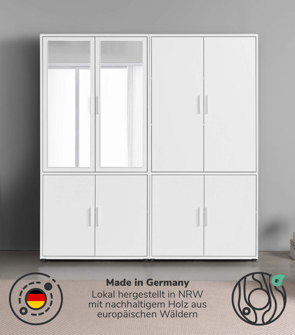 KLEIDERSCHRANK mit Spiegel Der Grenzenlose - Weiß, Holzwerkstoff (180/187/58cm) - Mokebo