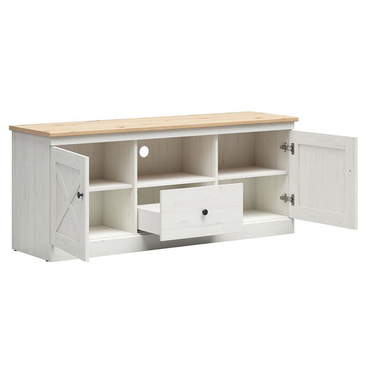 TV STOLEK Victoria Bílá a dřevo - bílá, kompozitní dřevo (153/63/43cm) - Petits-meubles