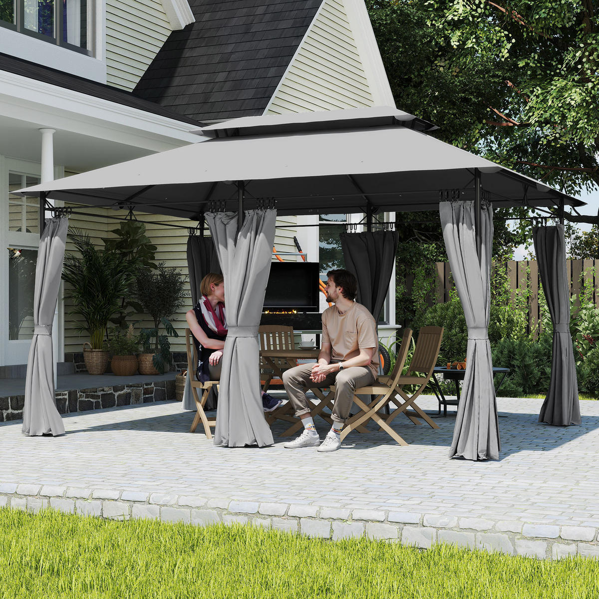 PAVILLON Metall Polyester Dunkelgrau - Dunkelgrau, Textil/Metall (297/273/397cm) - Outsunny