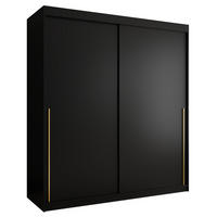 SCHIEBETÜRENSCHRANK 180 cm Breite, Schwarz mit goldenem Griff - Goldfarben/Schwarz, Holzwerkstoff (180/200/62cm) - Home Collective