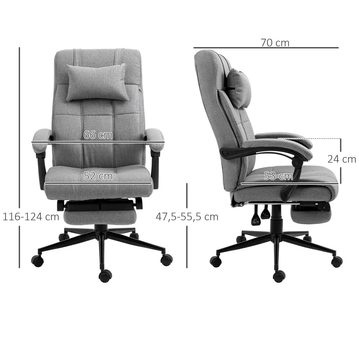 BÜROSTUHL Grau - Grau, Kunststoff/Textil (70/66/124cm) - Jamb
