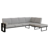 ECKSOFA Garten Hellgrau, schwarze Metallbeine - Grau, Holzwerkstoff/Metall (292/90/195cm) - Bettso