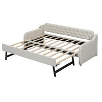 TAGESBETT 90/200 cm DE-04892, mit Ausziehbett und USB in Beige - Beige, Holzwerkstoff (90/200cm) - ComfortXL