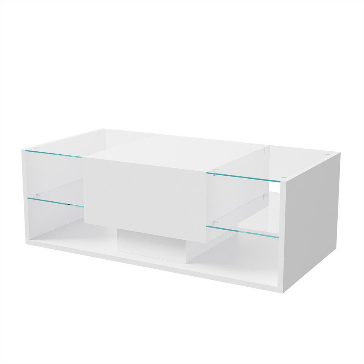 COUCHTISCH mit RGB-LED-Beleuchtung und Glasablagen - Hochglanz - Wohnzimmertisch rechteckig - Weiß - Weiß, Holzwerkstoff (100/50/35cm) - DELFA