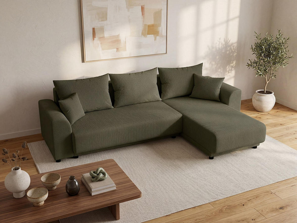 SCHLAFSOFA - 4 Personen-Sitzer - Samt, Stoff - Khaki - - Schlammfarben, Textil (240/80/149cm) - Vente-Unique