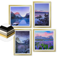 WANDBILDER 4er Set - 50x50 cm & 40x60 cm Goldrahmen - Berglandschaften, Wasser, Blumenfeld - Goldfarben, Kunststoff (50/50cm) - ArtPrintCave
