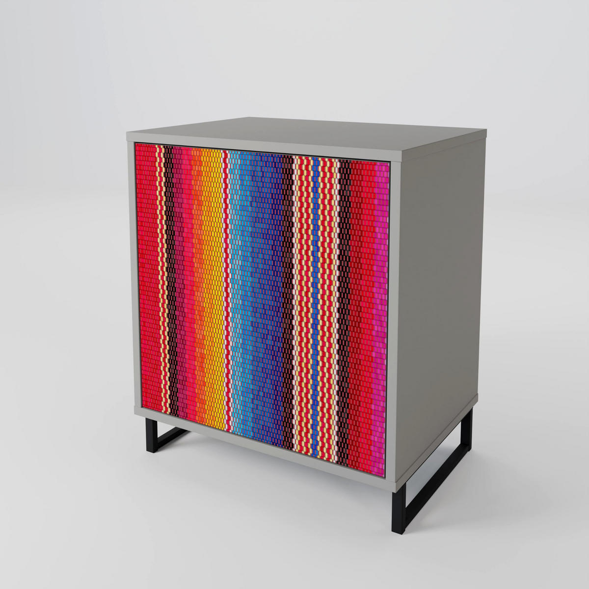 SIDEBOARD ETHNIC MEXICAN, Grau, 57,5x42x72,5 cm, Schwarze Metallfüße - Multicolor/Schwarz, Holzwerkstoff/Metall (57.5/72.5/42cm) - SpaceRebels