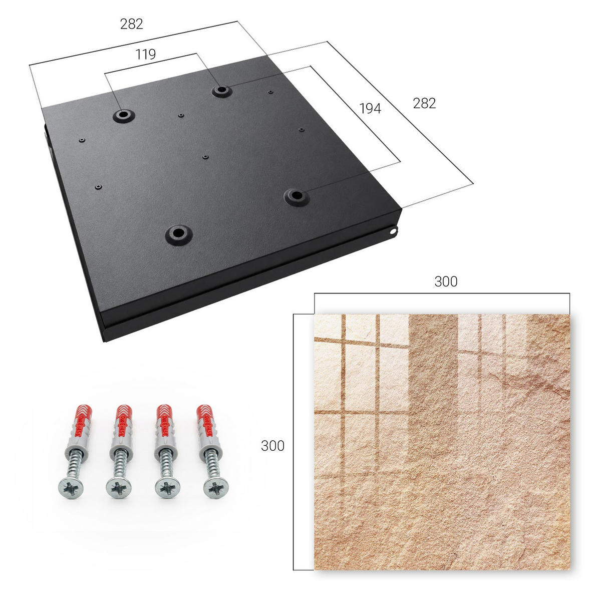 SCHLÜSSELBOX Schwarz 30x30 cm- Türöffnung nach rechts - Sandmuster - Beige, Metall (30/30/5cm) - TULUP