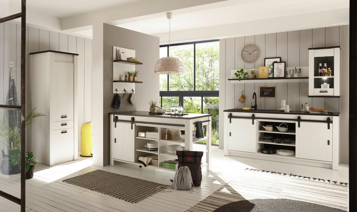 KÜCHE-HÄNGESCHRANK weiß Pinie, anthrazit Landhaus, Küchenschrank hängend mit Soft-Close - Anthrazit/Schwarz, Glas/Holzwerkstoff (50/90/31cm) - Furn.Design