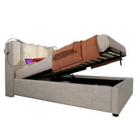 BETT mit Stauraum, USB und Leselicht 90x200 cm Leinen Natur - Beige, Metall (90/200cm) - Meubliv