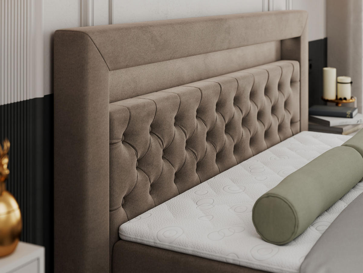 BOXBETT GOLD-9 LED 160/200 Braun Velvet - H3 - Braun, Holz/Textil (160/200cm) - MKS