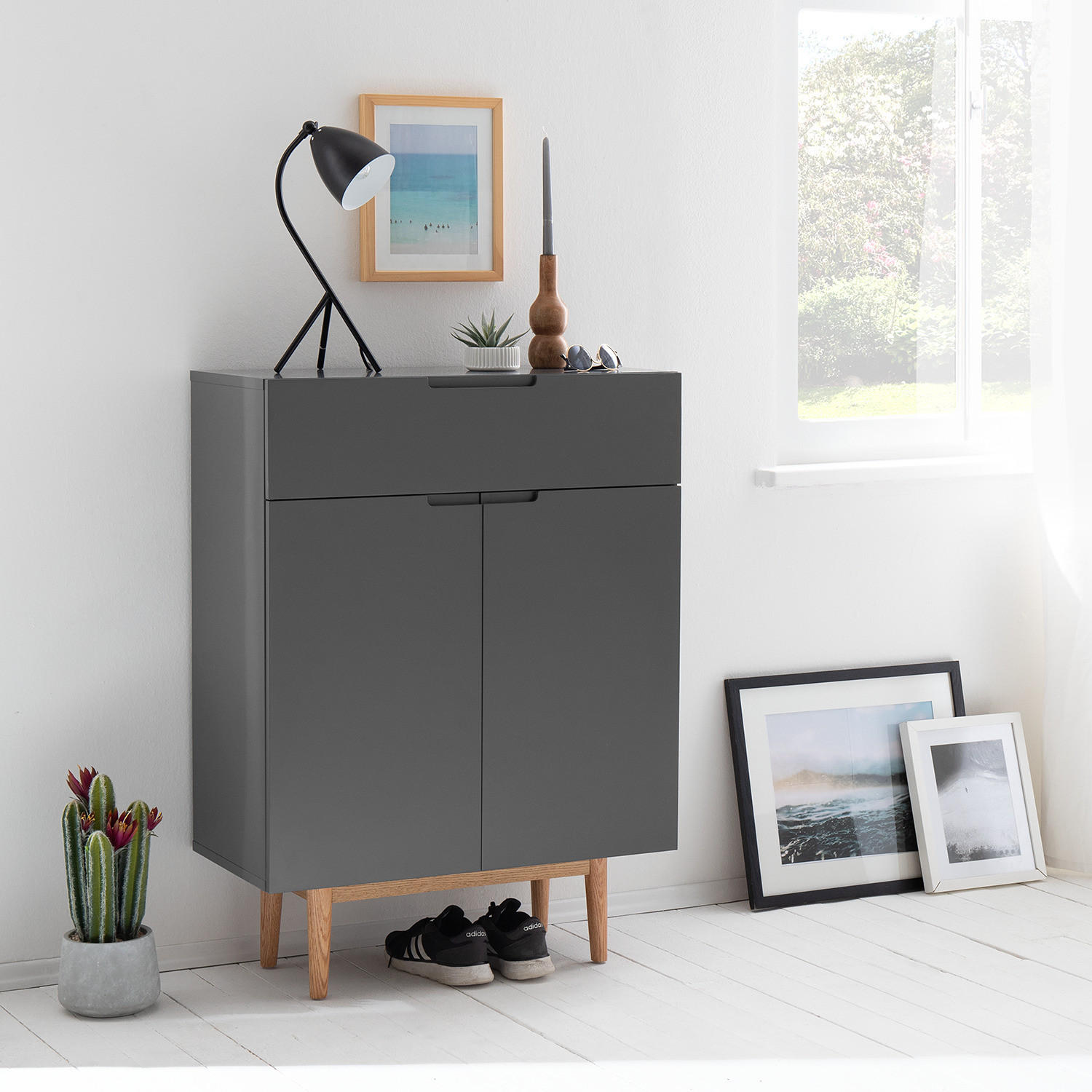 SCHUHKOMMODE mit 1 Schublade - Grau, Holzwerkstoff (76/103/37cm) - home24
