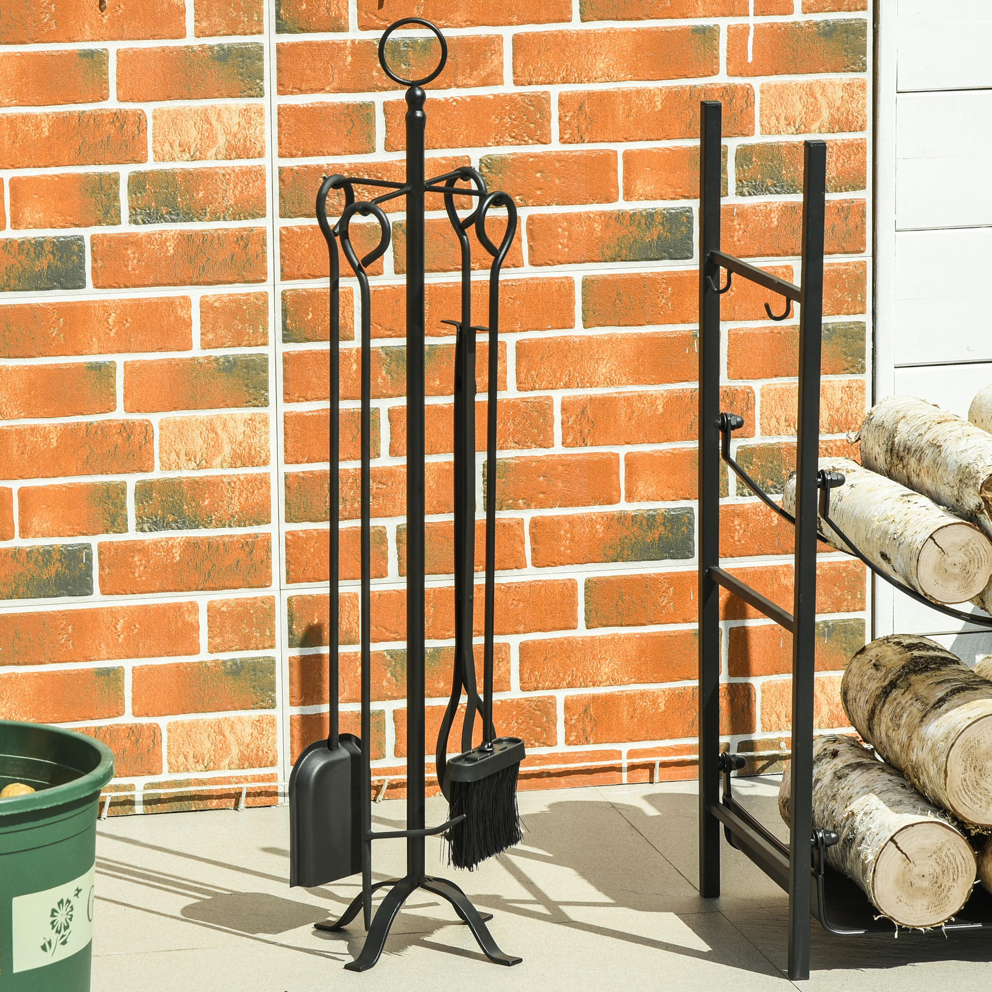 Thumbnail - Outsunny Kamingarnitur,, Schwarz, Metall, 20x82.5x20 cm, Kleinmöbel, Kamine & Zubehör, Holzkörbe & Zubehör