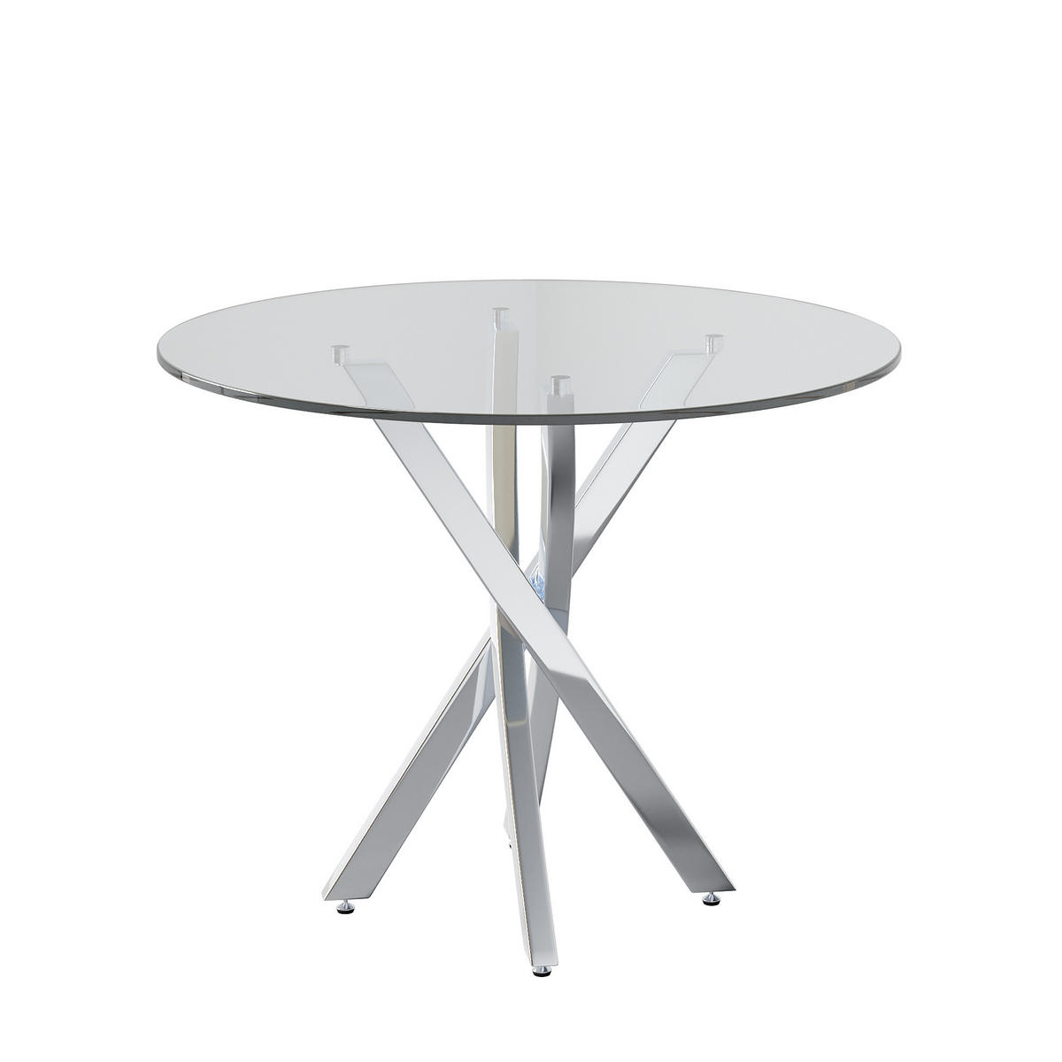 JÍDELNÍ stůl 80/80/75 cm s deskou z tvrzeného skla a křížovou kovovou podnoží, Stříbrná - stříbrná, sklo (80/80/75cm) - Redom