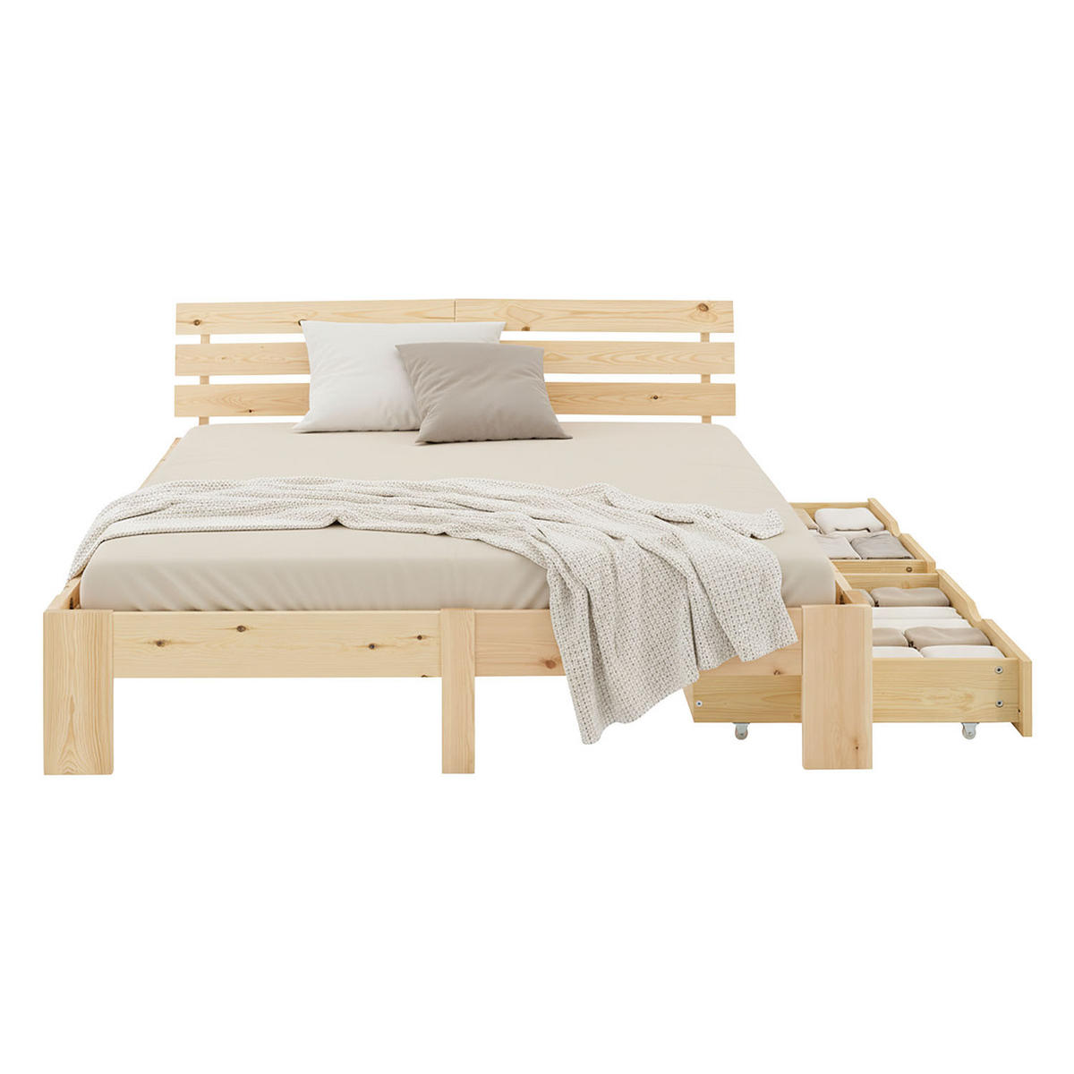 HOLZBETT mit Matratze und Stauraum 180/200 cm natur - Naturfarben, Holz (180/200cm) - Homestyle4u