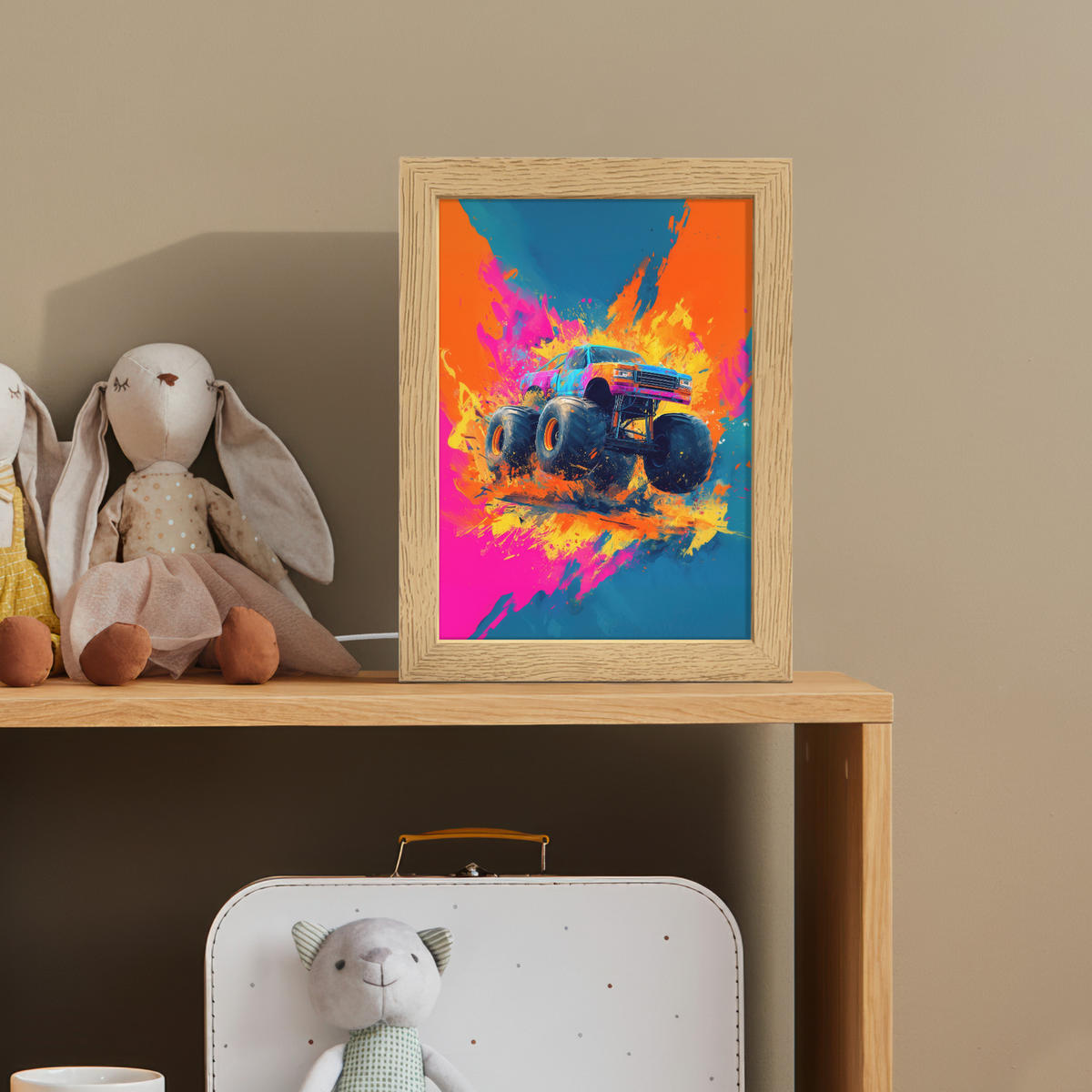 NACHTTISCHLAMPE Monstertruck - Abstrakt - Farbspritzer - Farbenfroh 15x20 cm - Pink, Holzwerkstoff (8/15/20cm)