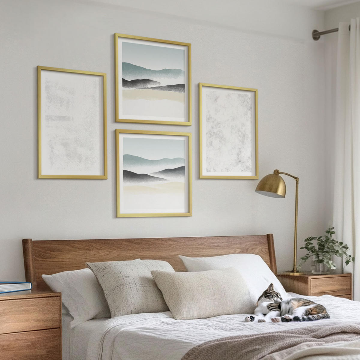 WANDBILDER 4er Set - 50x50 cm & 40x60 cm Goldrahmen - Weiße Flecken auf Leinwandhintergrund - Goldfarben, Kunststoff (50/50cm) - ArtPrintCave