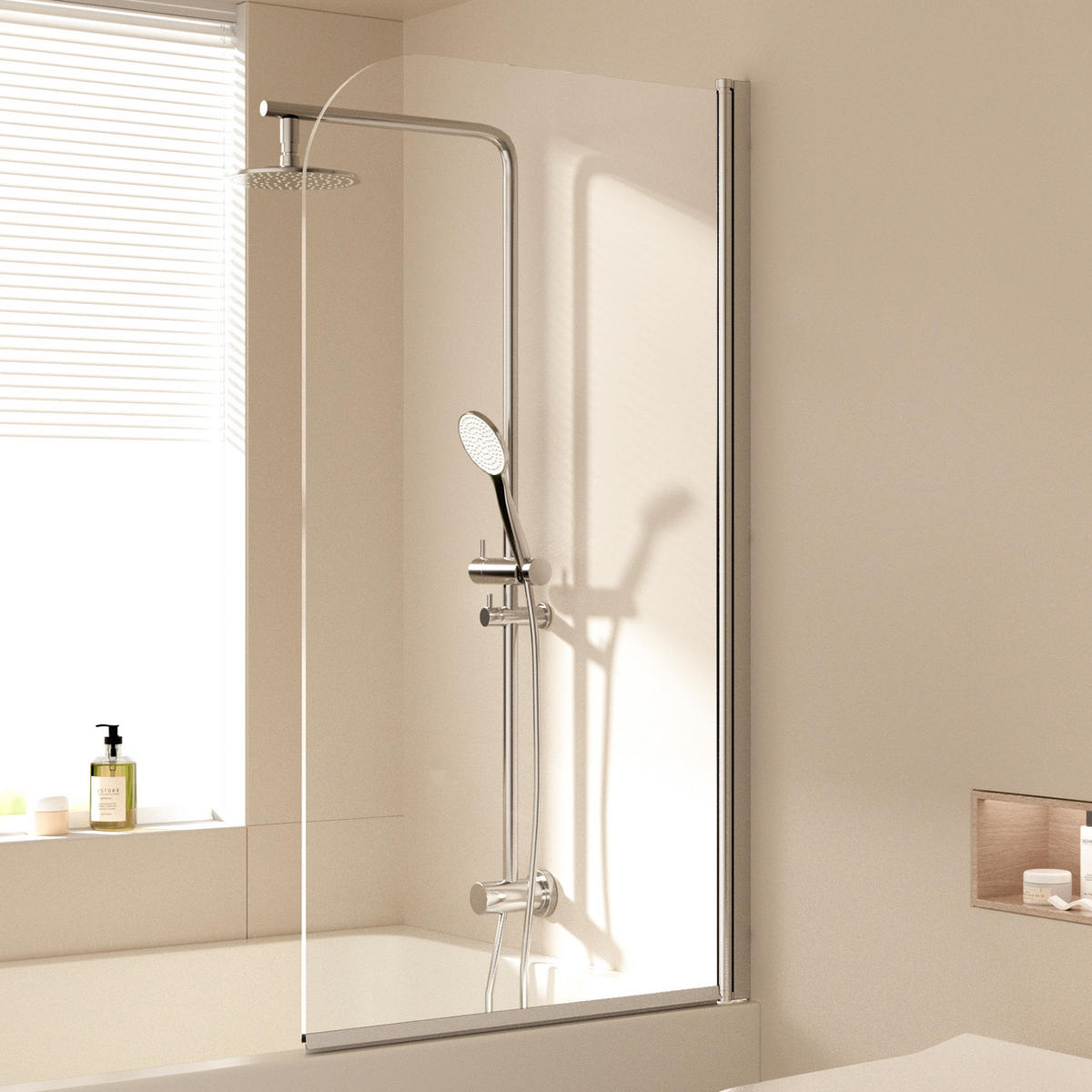 DUSCHWAND für Badewannen mit Schwenkfunktion Leicht zu Reinigen 140/90 cm - Transparent, Glas (90/140cm) - EMKE