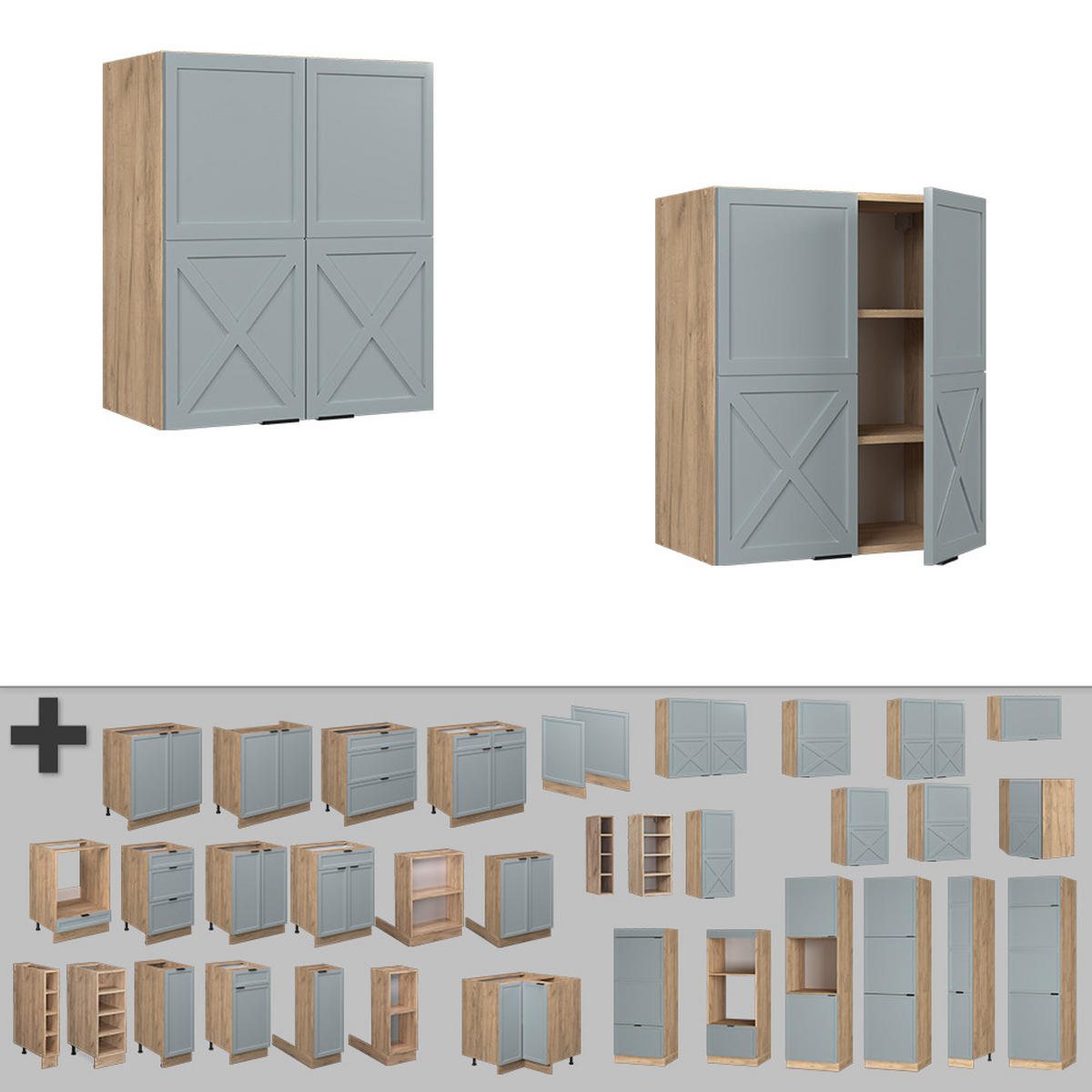 HÄNGESCHRANK Fame-Line Hellblau-grau 60 cm - Honigeiche/Eiche Wotan, Holzwerkstoff (60/72/34.1cm) - Vicco