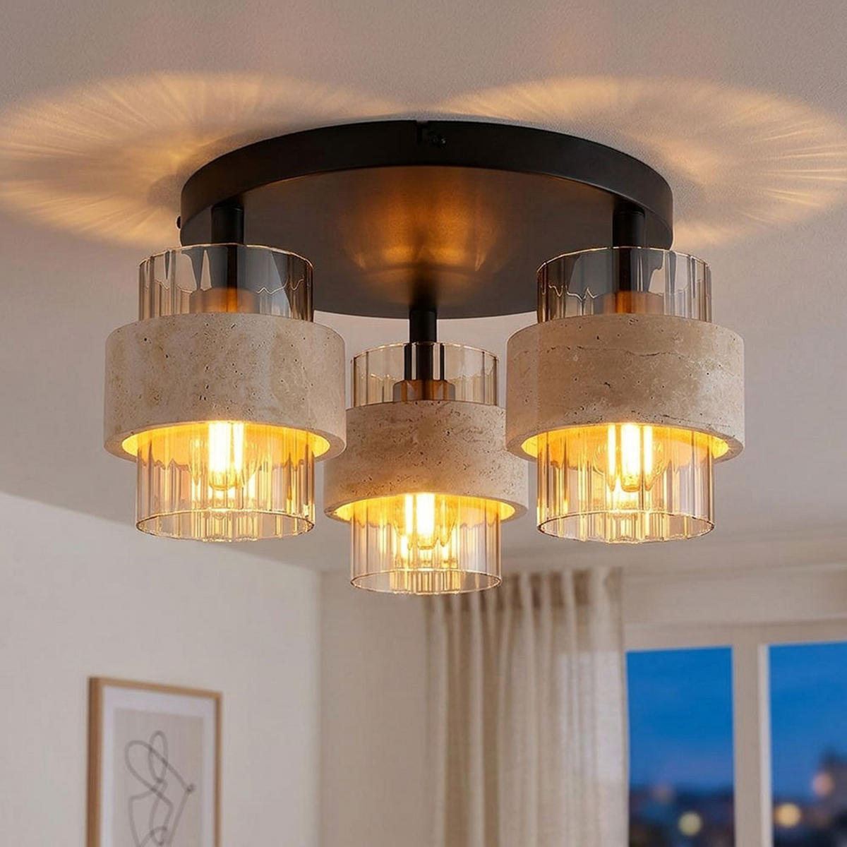 LED DECKENLEUCHTE DAREN, Metall, Schwarz, 3-flammig - Schwarz, Glas (37.5/37.5/20.5cm) - Globo Lighting