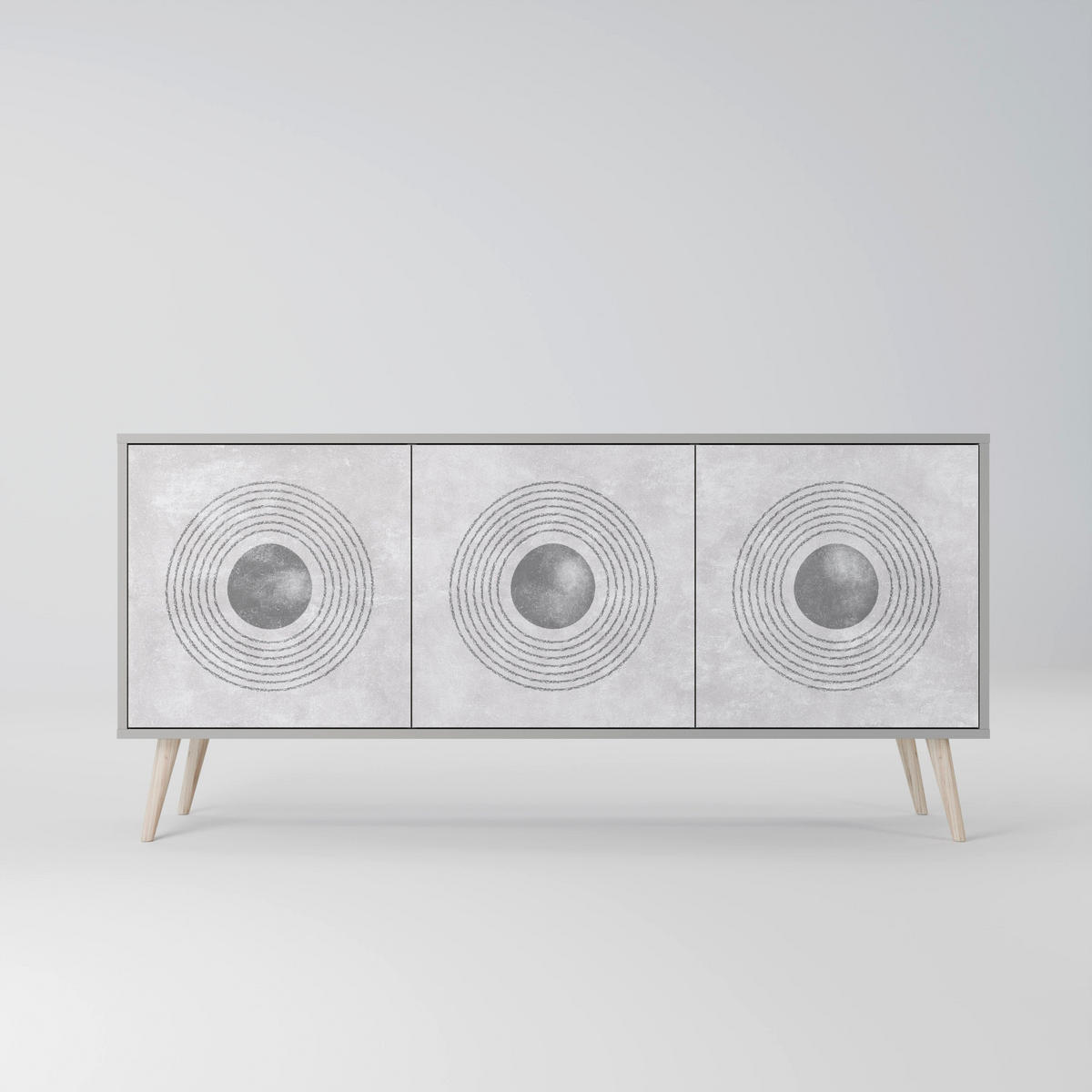 SIDEBOARD SOLID CIRCLES, Eicheneffekt, 164,5x42x77,5 cm, 3 Türen - Eichefarben/Buchefarben, Holzwerkstoff/Buchenholz (164.5/77.5/42cm) - SpaceRebels