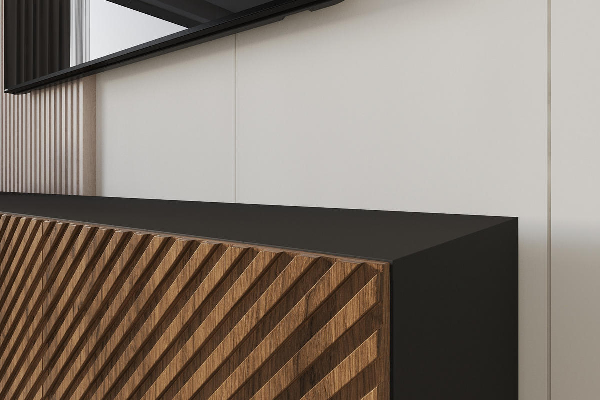 LOWBOARD ZENO-W 3x100x40x41 cm - Schwarz / Katania - Eiche Wotan, Holzwerkstoff (300/40/41cm) - ALTDECOR