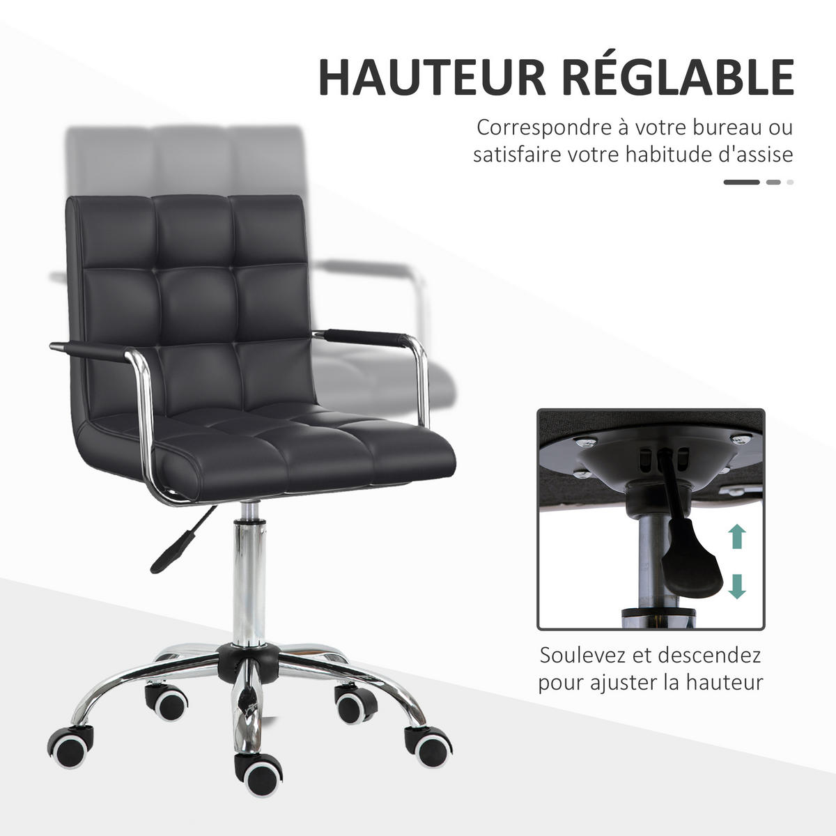 CHEFSESSEL DE-11658 höhenverstellbar mit Steppung Schwarz - Schwarz, Metall (54/99/525cm) - ComfortXL