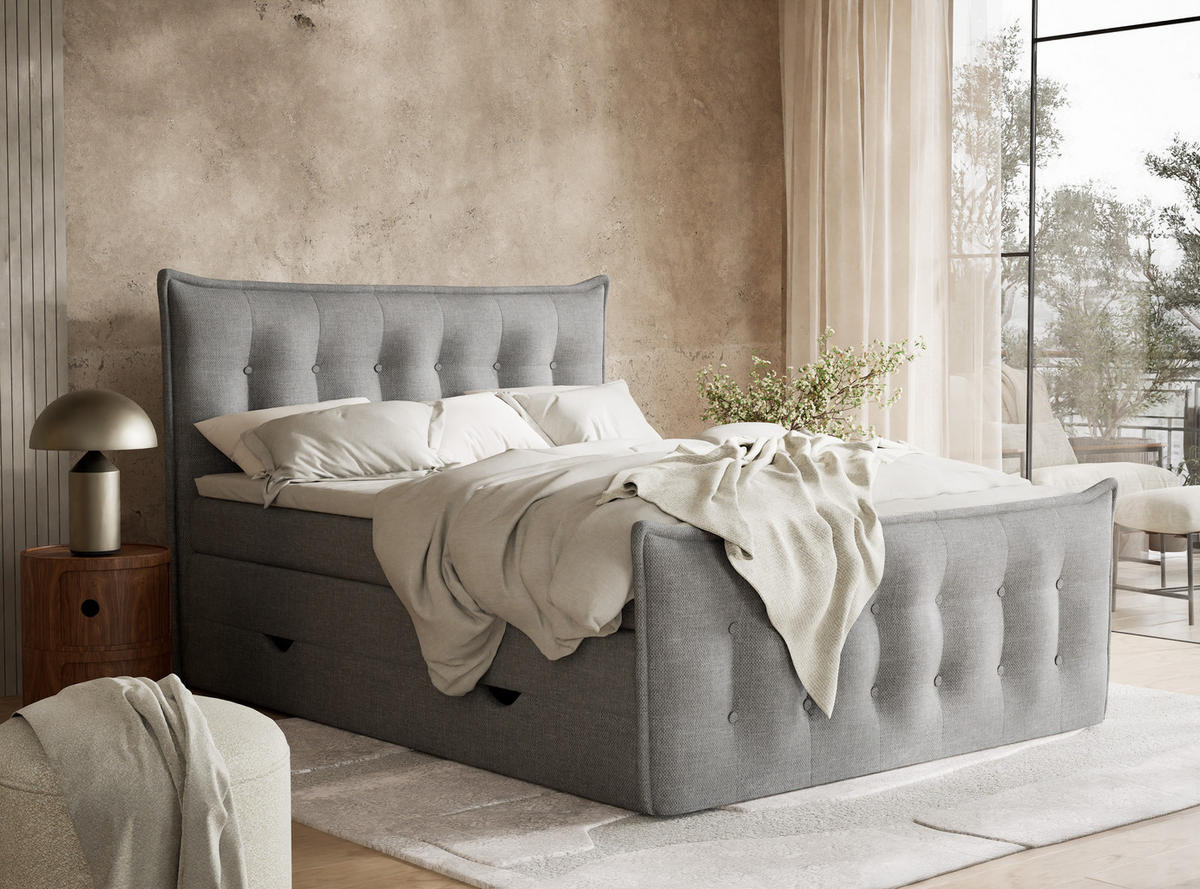 BOXSPRINGBETT Fatu 160/200 cm, in Grau, Bettkasten, Matratze, Topper - Schwarz/Grau, Holz/Holzwerkstoff (160/200cm) - Maison de Reve