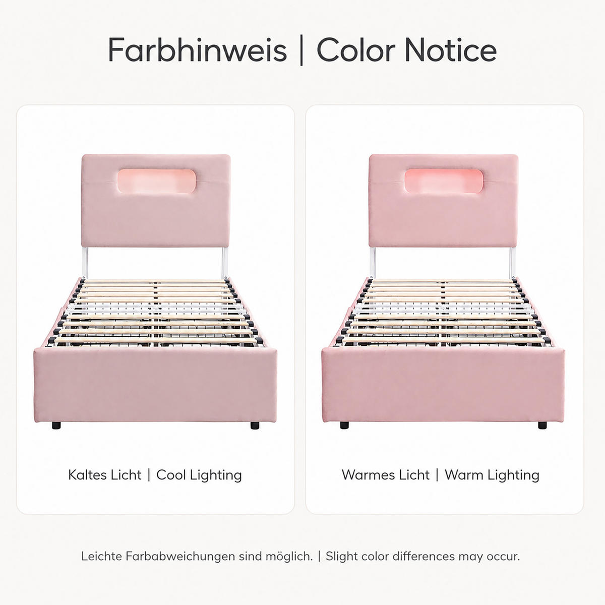 KINDER-POLSTERBETT aus Samt 90x200 cm Rosa mit 4 Schubladen und App-gesteuerter LED-Beleuchtung - Pink, Textil (90/200cm) - Modfu
