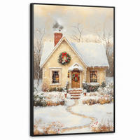 LEINWAND Bilder mit Rahmen - Weihnachten - Zuhause - Winter - Schnee - 90x140 - Creme, Textil (90/140cm) - MuchoWow