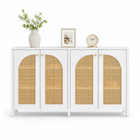 SIDEBOARD in Naturfarben und Weiß Anrichte mit 4 Rattantüren für Esszimmer, Küche und Wohnzimmer, B145/T80/H40 cm - Weiß/Naturfarben, Holzwerkstoff/Metall (145/80/40cm) - STILVORA