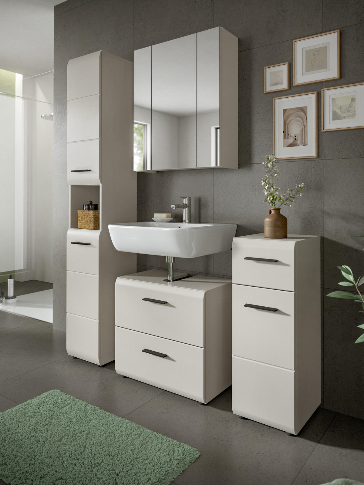 BADKOMMODE Kaschmir 30 cm, Badezimmer Kommode mit wechselbarem Türanschlag - Kaschmir/Schwarz, Holzwerkstoff/Kunststoff (30/80/30cm) - Inn.Furn