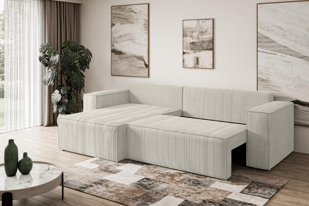 ECKSOFA mit Schlaffunktion und Bettkasten CELTIC-XL - 277x143x83 cm Hellgrau Cord - Hellgrau/Schwarz, Holzwerkstoff/Kunststoff (277/143cm) - ALTDECOR