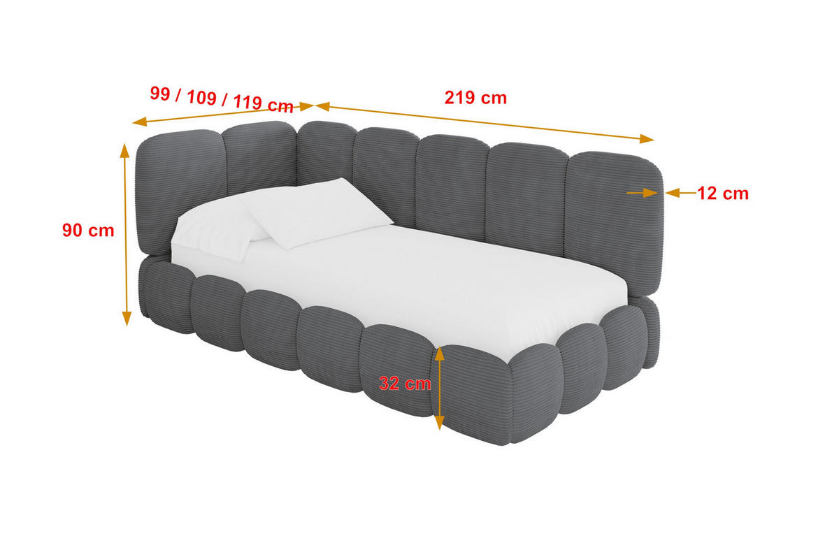 EINZELLBETT Jugendbett mit Bettkasten, Rechts - AVRY 100x200 Dunkelgrau - Schieferfarben/Dunkelgrau, Holzwerkstoff/Textil (100/200cm) - ALTDECOR