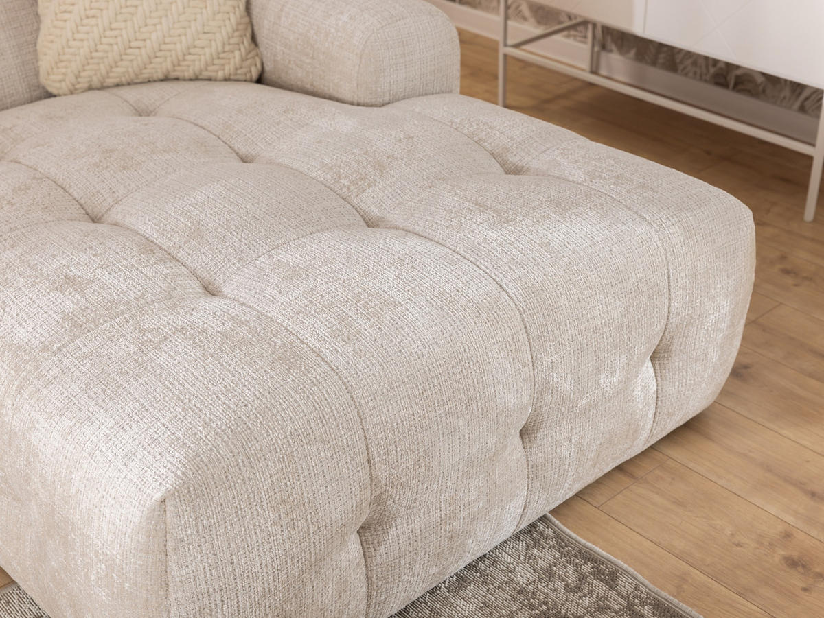 ECKSOFA Kozy im Bumpy-Design mit fester Rückenlehne aus weichem Beige Chenille-Stoff - Ottomane rechts - Beige/Creme, Holz/Kunststoff (234/161cm) - S-Style Möbel