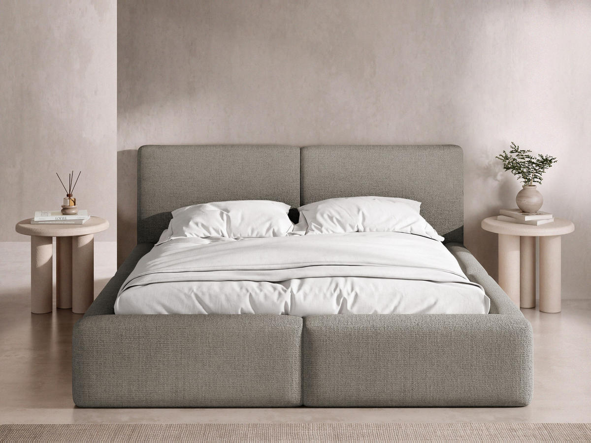 POLSTERBETT Duo mit Bettkasten, Lattenrost & gepolsterten Füßen in Taupe Chenille 140x200 cm - farba brezy/taupe, kov/textil (140/200cm) - WFL GROUP