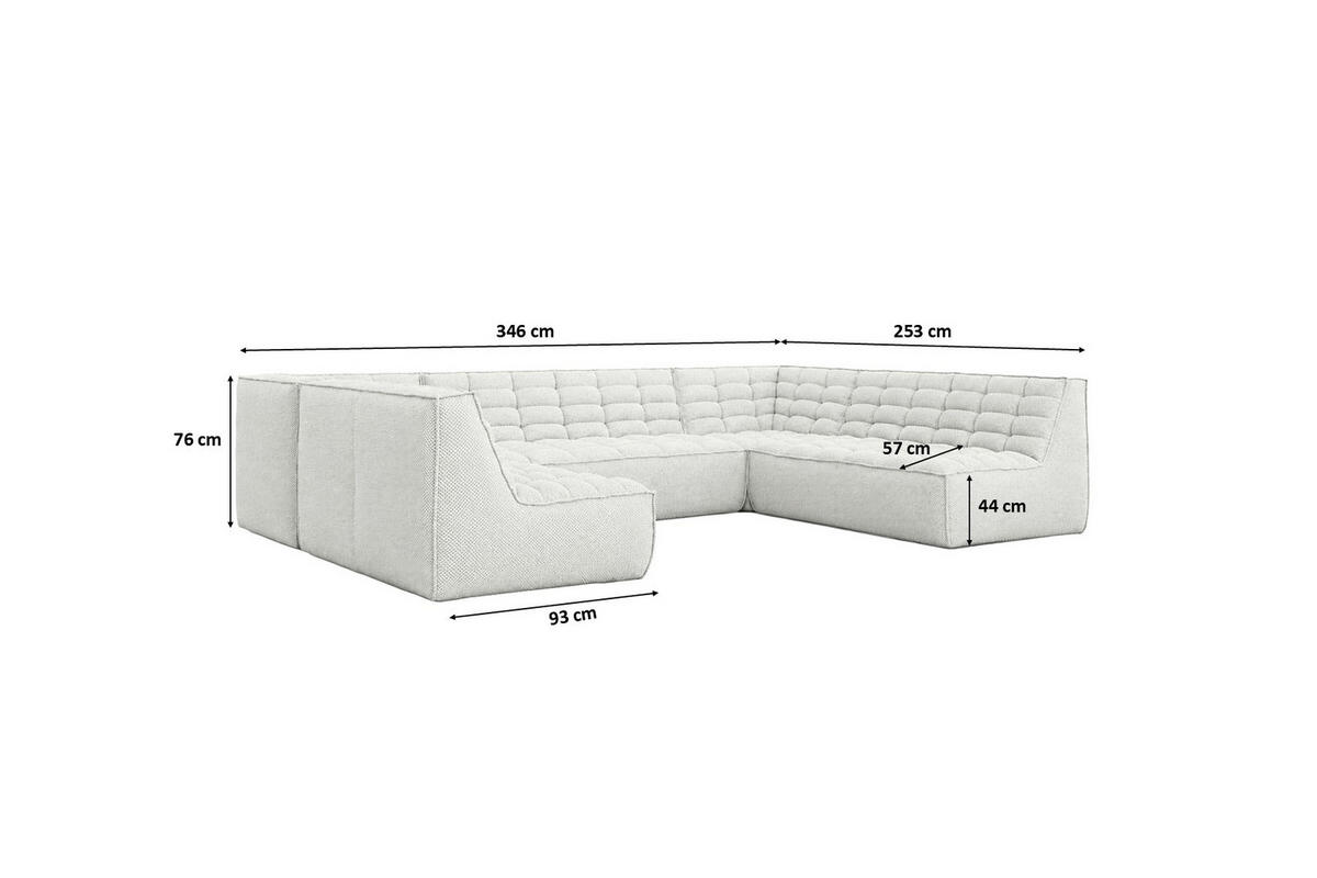 ROHOVÁ SEDAČKA U XL modulární ve tvaru U, plyšová tkanina Pop, Ice, LAZY U XL - bílá, dřevo (346/76/253cm) - Kaiser Möbel