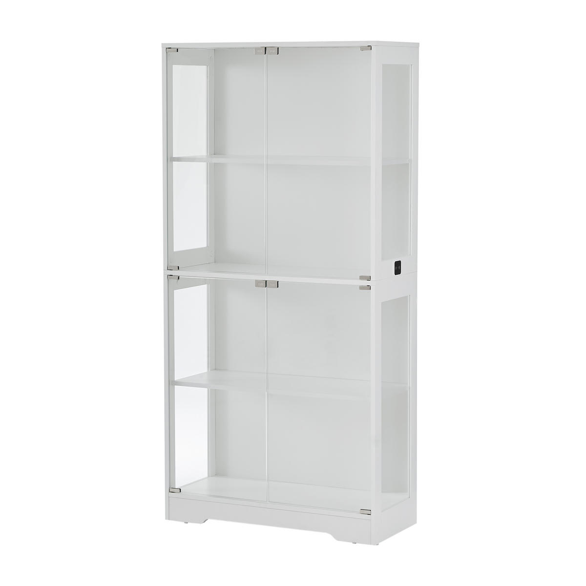 GLASVITRINE aus MDF und Glas 80x35x165 cm Weiß mit LED-Beleuchtung, Sensortechnik und Stauraum - Weiß, Holzwerkstoff (80/165/35cm) - Modfu