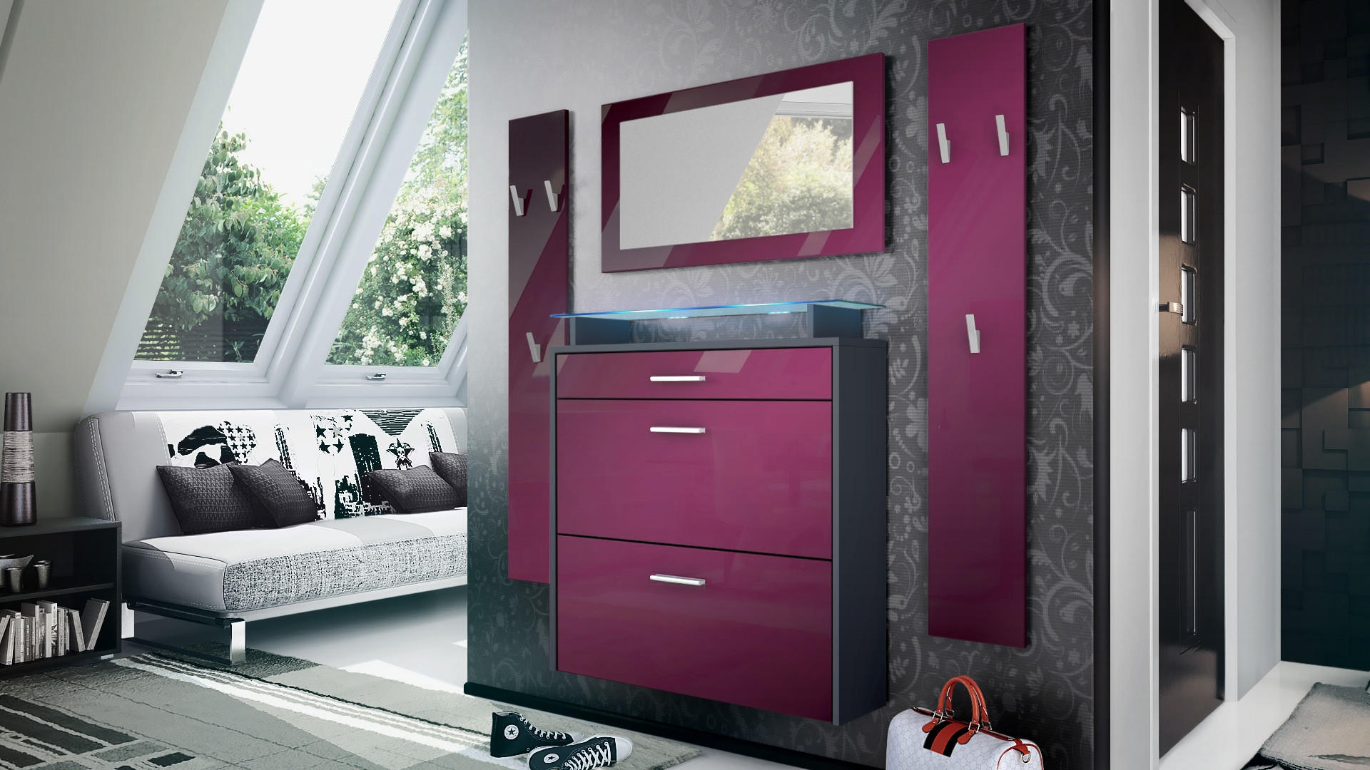 GARDEROBE Malea Fronten in Brombeer Hochglanz - Brombeere, Holzwerkstoff (180/180/23cm) - Vladon