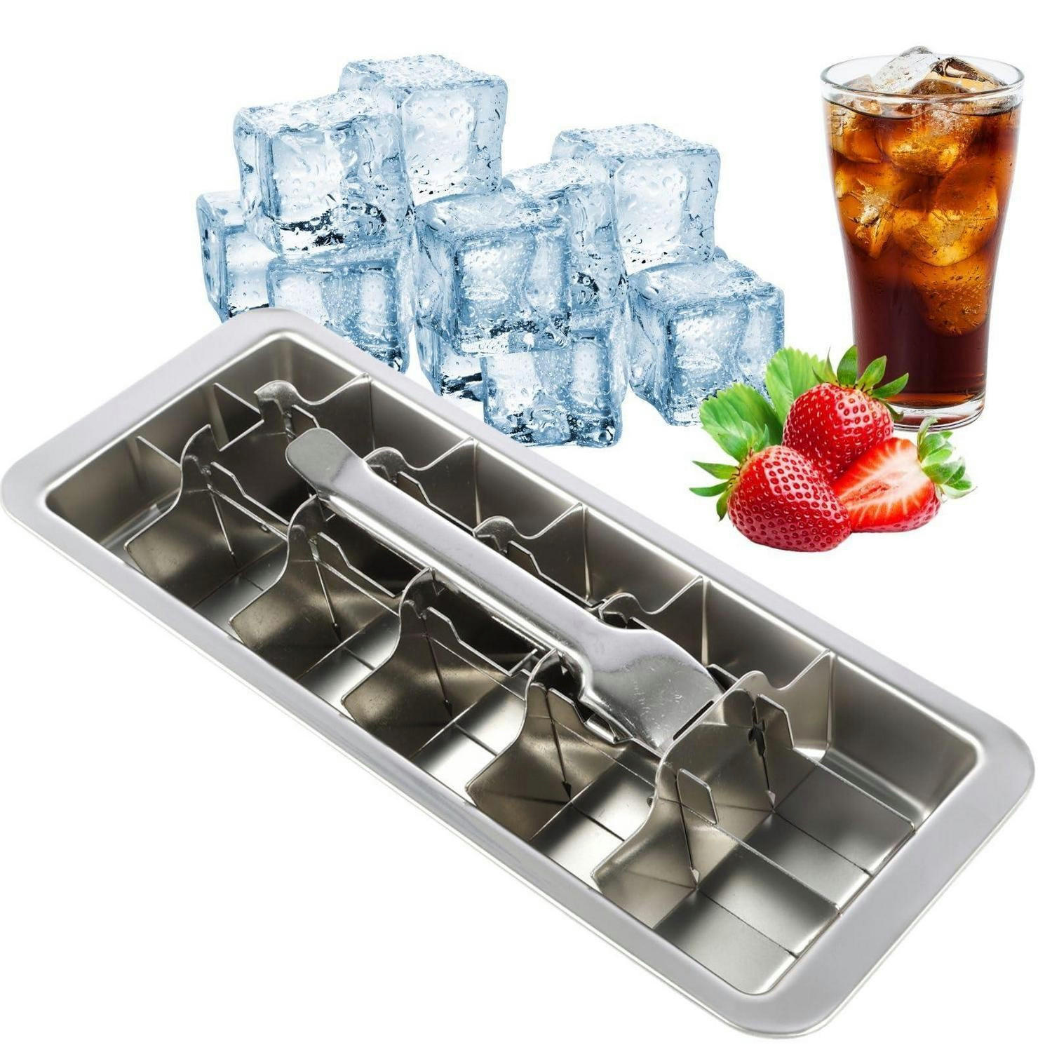 EISWÜRFELFORM Edelstahl 18 Schlitze mit Hebel - Silberfarben, Metall (12/3/23cm)
