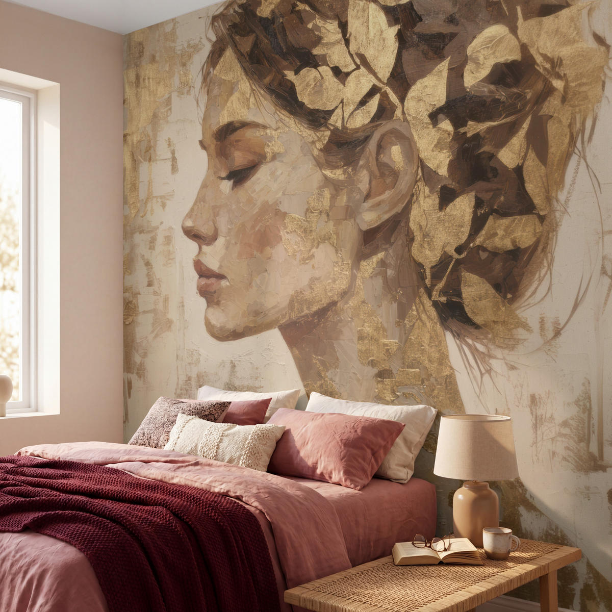 TAPETE - Frau - Gold - Abstrakt - Textur - 280x280 cm - Goldfarben, Papier (280/280cm) - OnlyWow