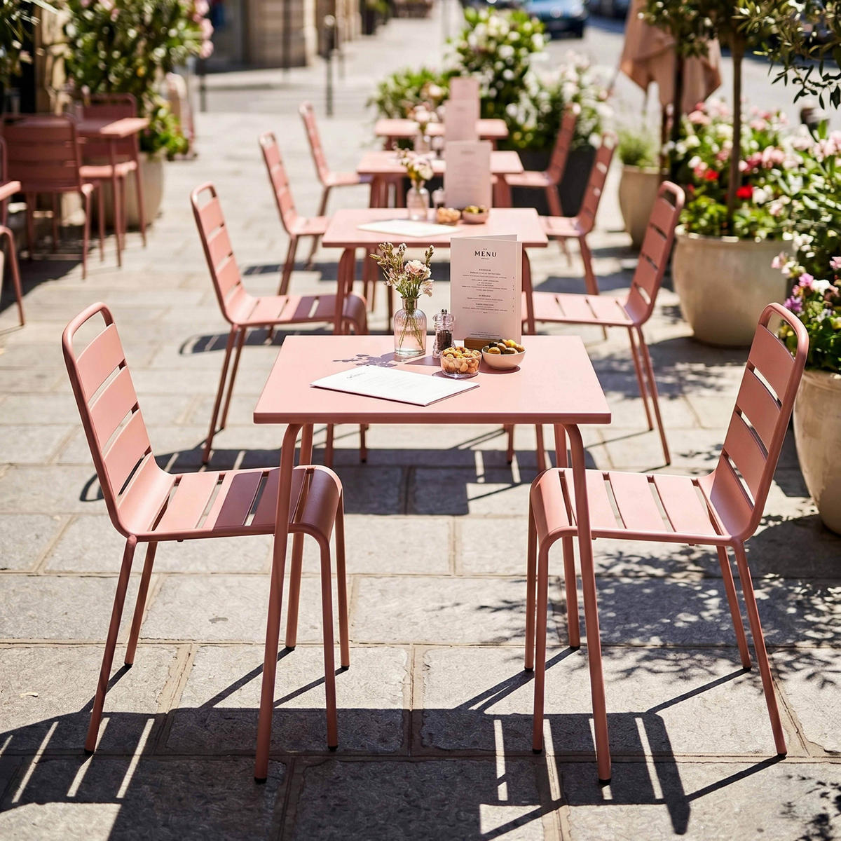 GARTENTISCH, Rosa - Hellrosa, Metall (70/70/72cm) - Oviala