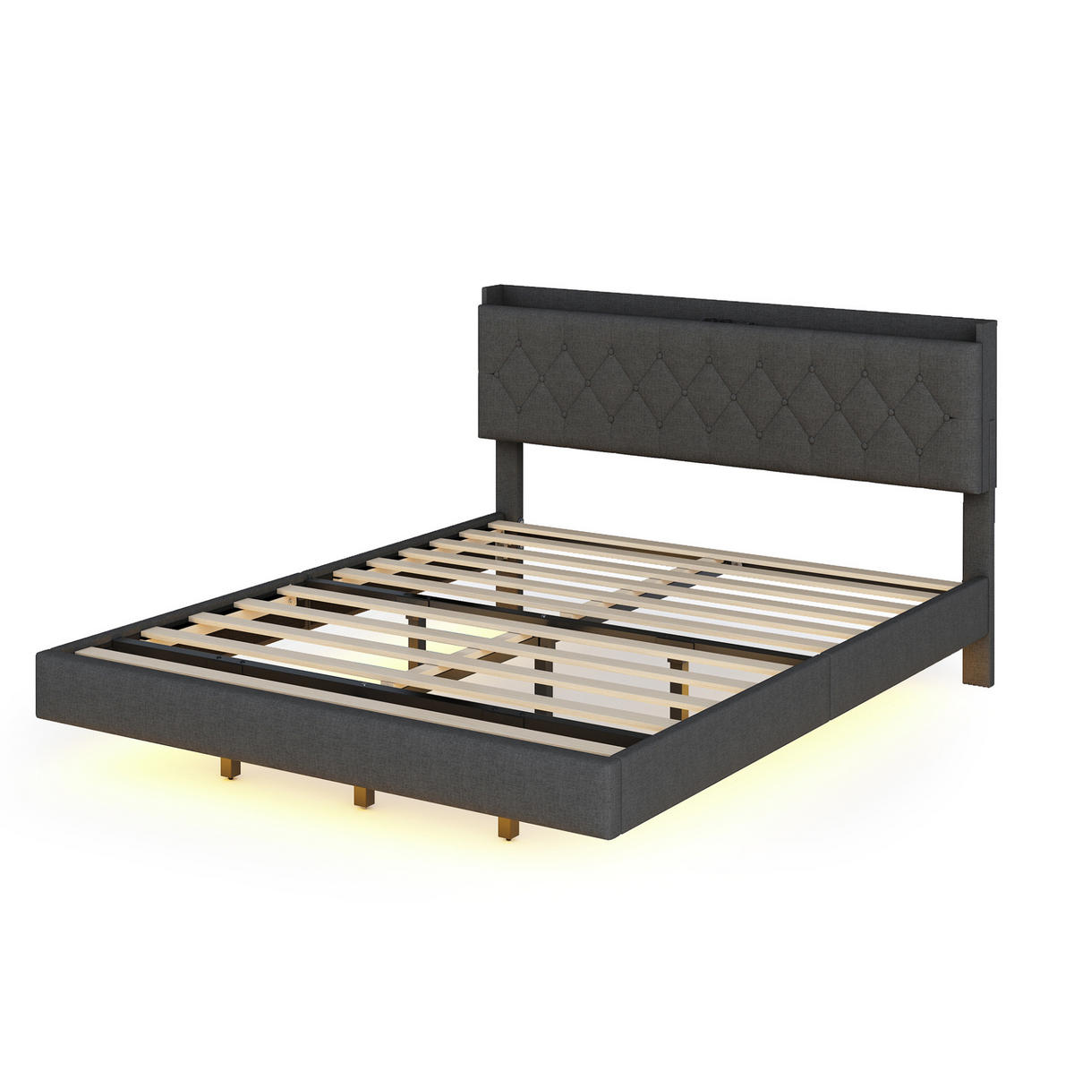 ČALOUNĚNÁ postel 160/200 cm šedá s LED osvětlením, USB a úložným prostorem - šedá, textil (160/200cm) - BEAOK