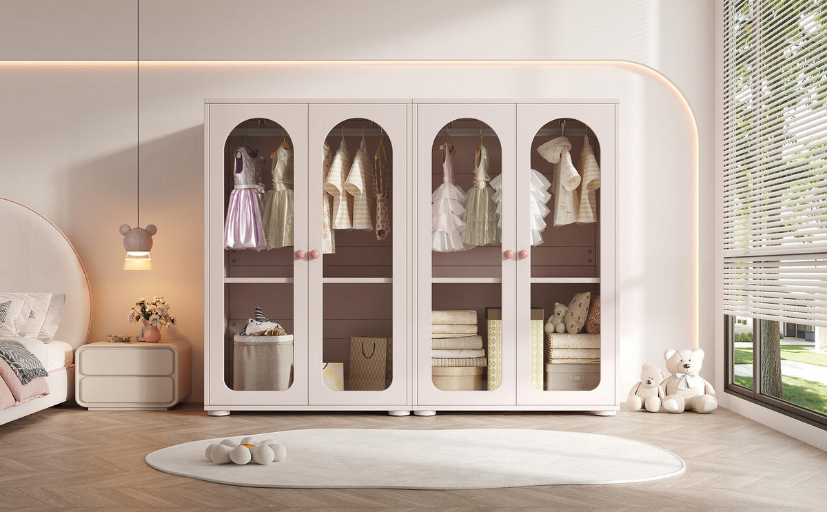 KLEIDERSCHRANK aus MDF und Acryl 80x50x120 cm Babyrosa mit verstellbaren Einlegeböden, Kleiderstange und transparenten Türen - Pink, Holzwerkstoff (80/120/50cm) - Modfu