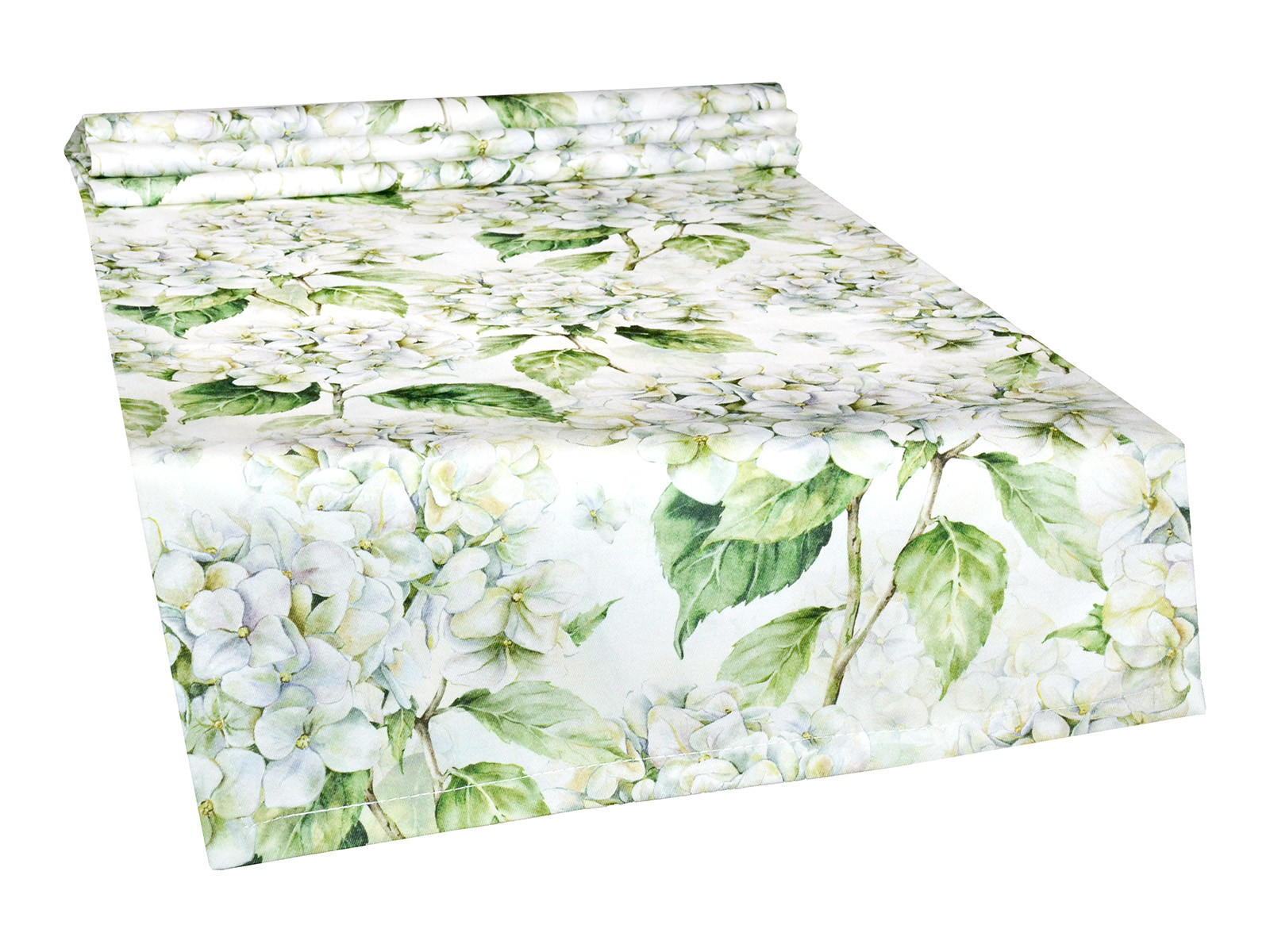 XXL-TISCHLÄUFER Landlust-Hortensie weiß 40/270 cm - Weiß/Grün, Textil (40/270cm) - beties Heimtextil