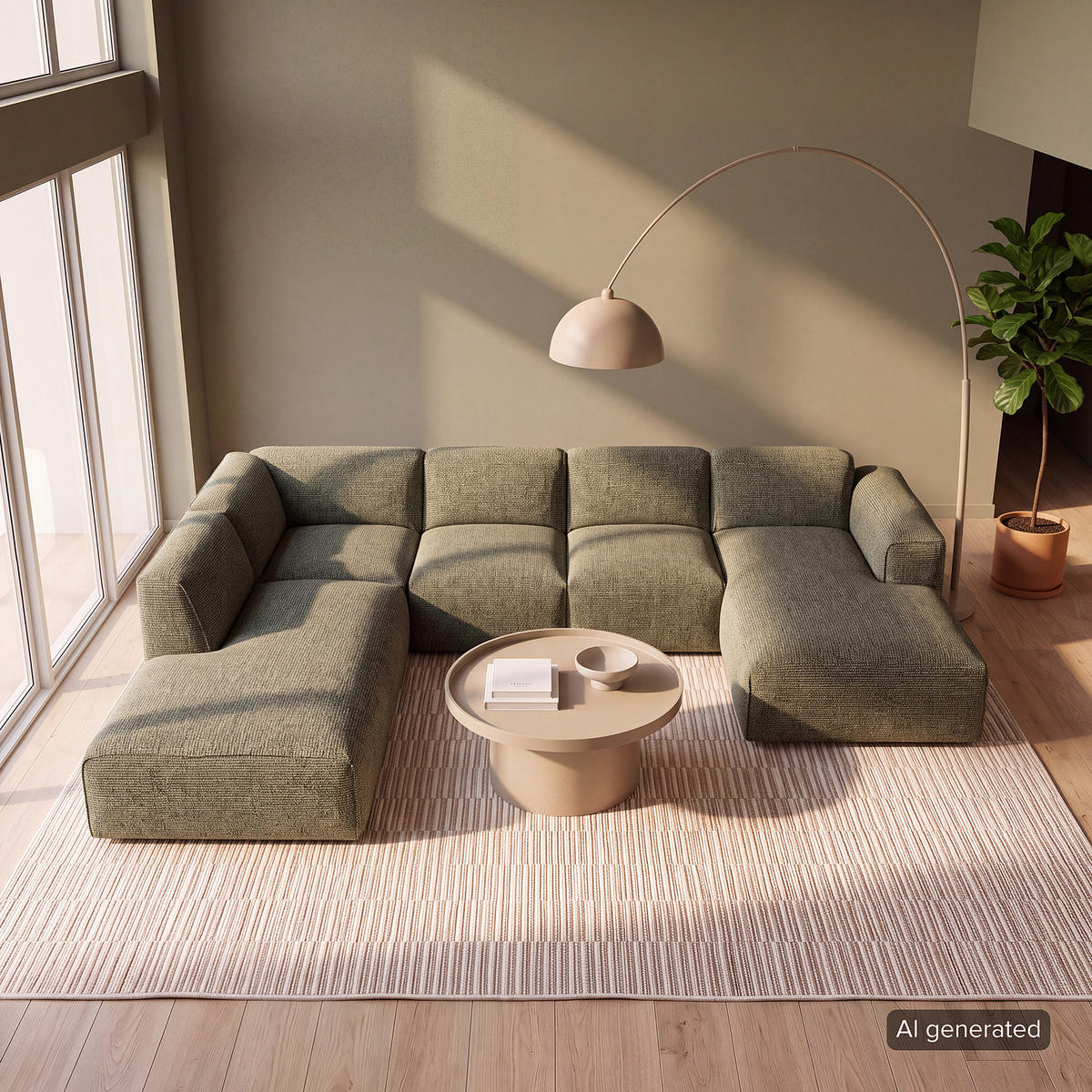 WOHNLANDSCHAFT mit Longchair - Schwarz/Grün, Kunststoff/Textil (325/71/235cm) - home24